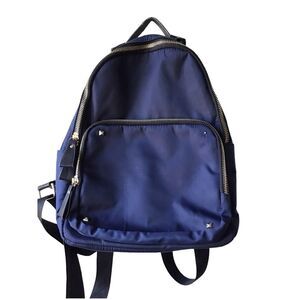 Navy Blue Nylon Backpack With Gold Zippers
